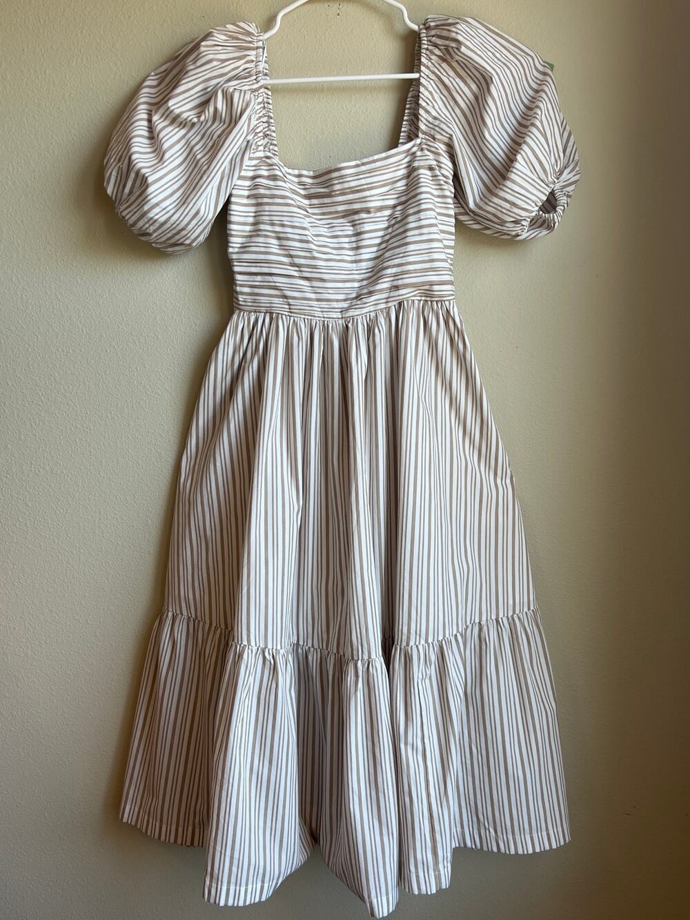 Abercrombie & Fitch Striped Puff Sleeve Smocked Back Midi Dress Small Cottage